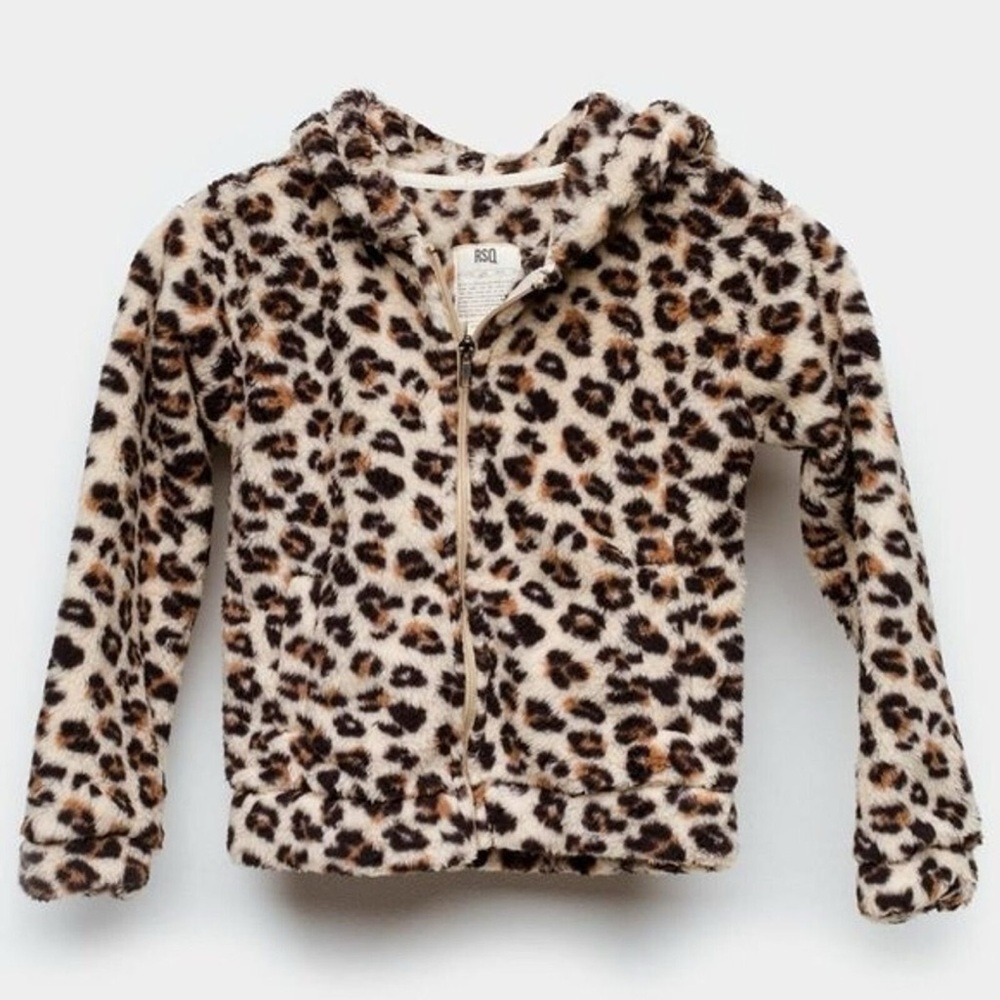 RSQ Brown and Cream Leopard Print Zip Up Sweatshirt Hoodie